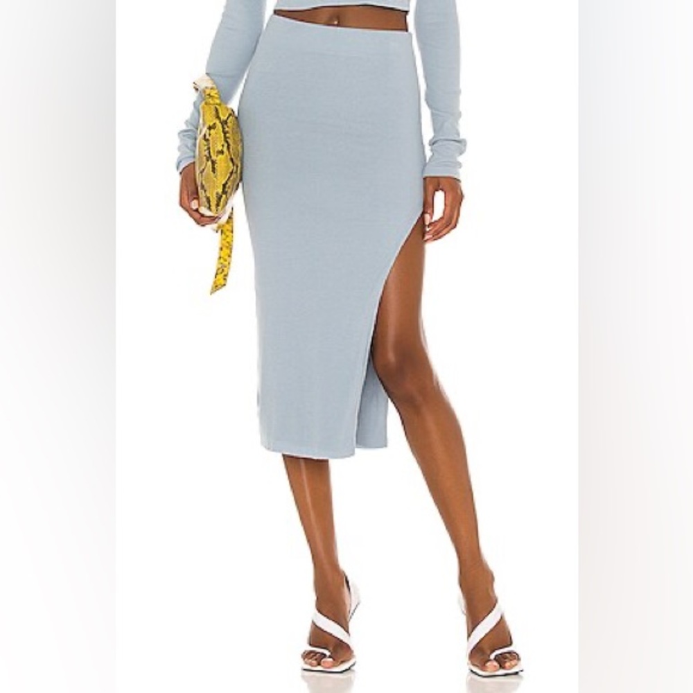Cotton Citizen Light Blue Midi Skirt with Side Slit